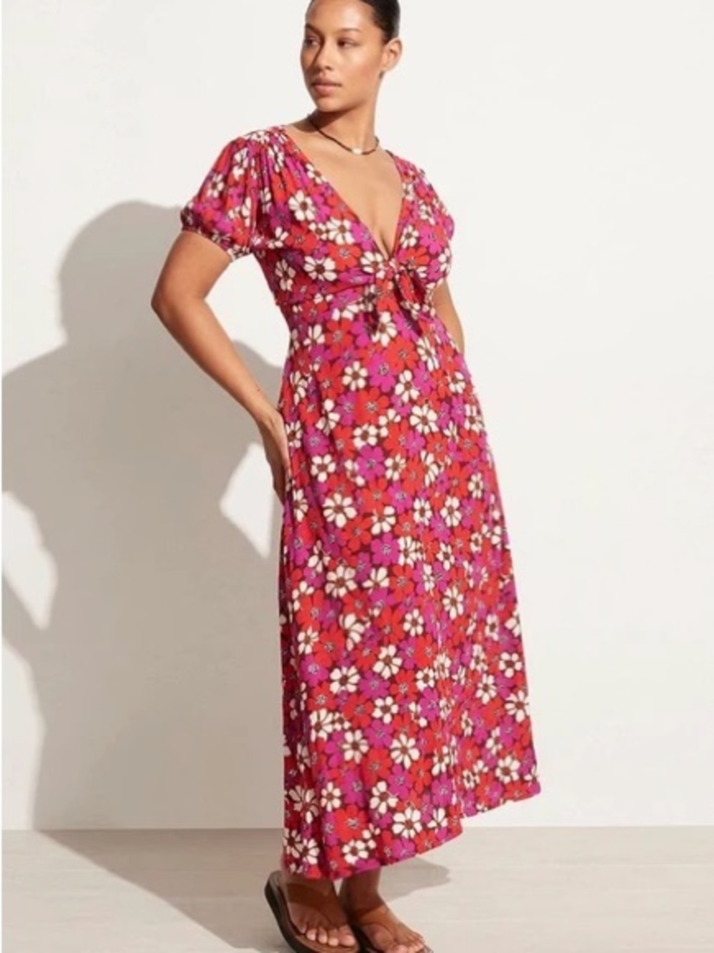Faithfull the Brand Pink and White Floral Maxi Dress
